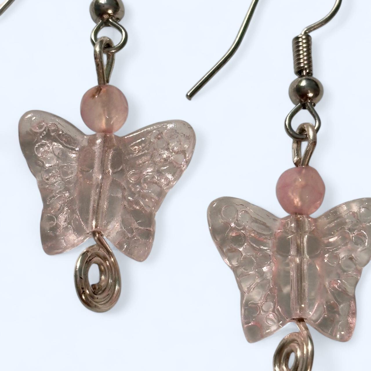Pink butterfly earrings