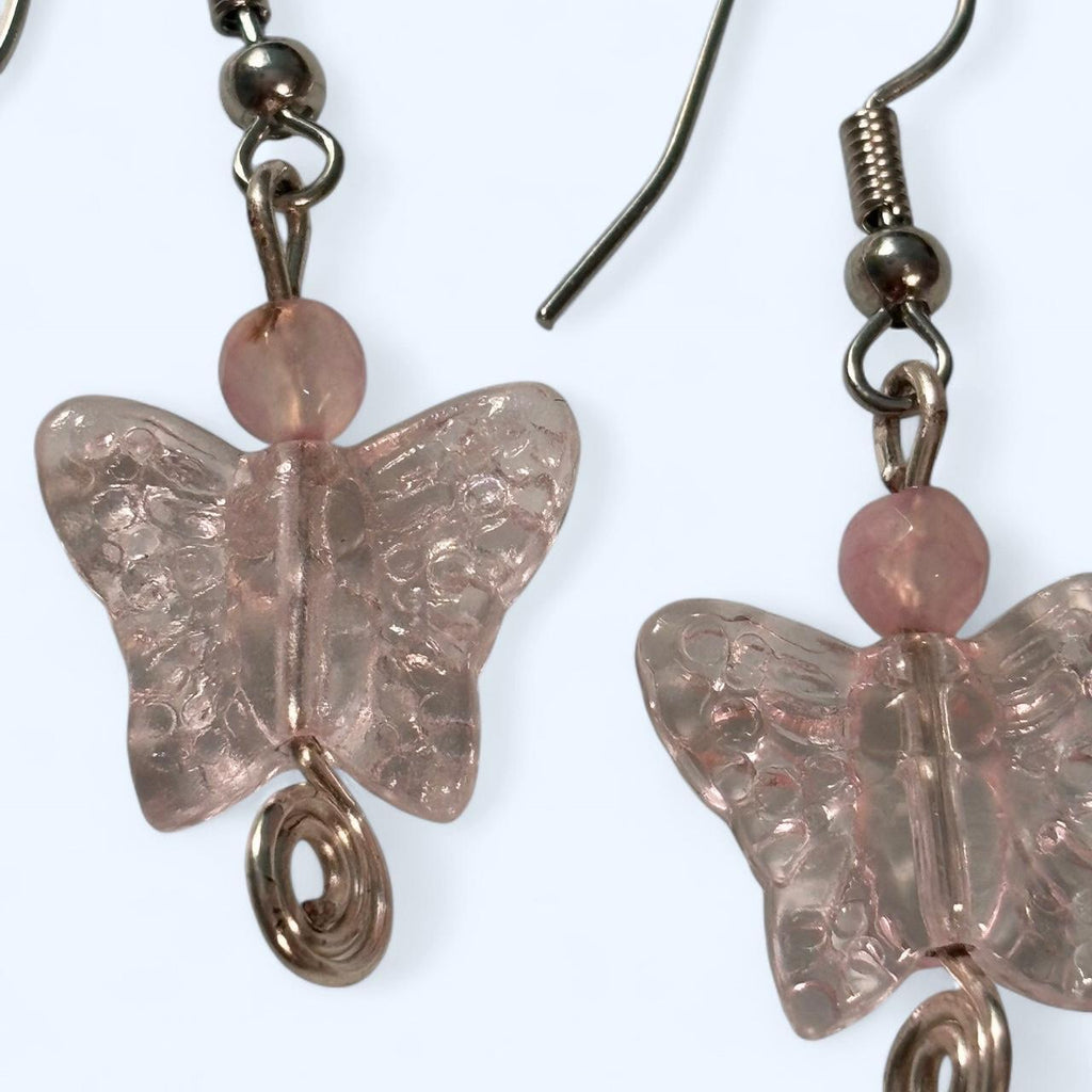 Pink butterfly earrings
